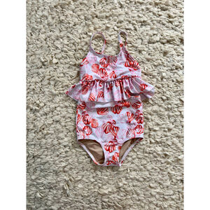 Girls Kortni Jeane White Red Pink Seashell Two Piece Swimsuit Size 4